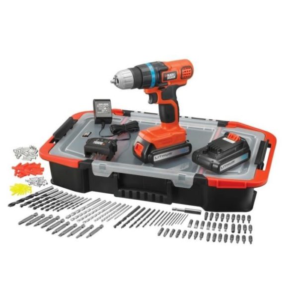 BLACK&DECKER Perceuse Visseuse 2x18V Li + 165 Accessoires