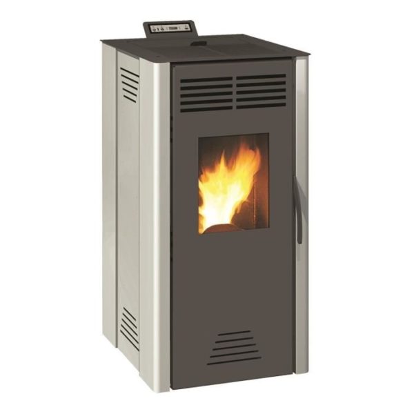 INVICTA Serino 7 – Poêle À Granulés Modulable De 3,1 À 7 KW – Acier – Rendement : 90 % – Autonomie : 8-21h – Flamme Verte 6* – Gris