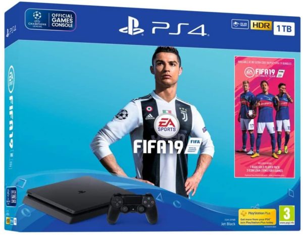 PS4 Slim 1 To F - noir + FIFA 19 + PS Plus 14 Jours (digital)