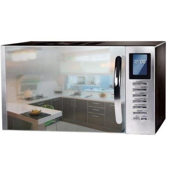 CONTINENTAL EDISON MO25SG13S – Micro-Ondes Combiné Noir Porte Miroir – 25L – 900 W – Grill 1000 W – Convection 1000 W