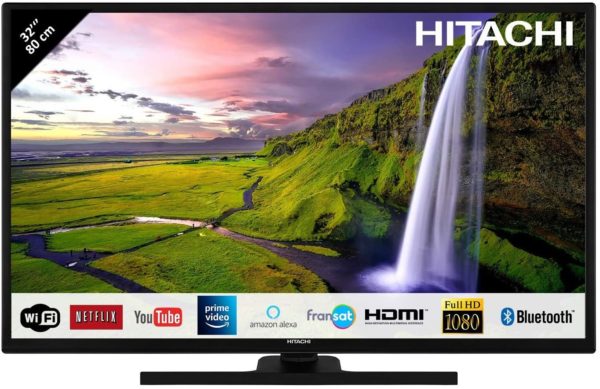 Hitachi Téléviseur LED 32" 80,01cm Full HD avec Alexa/Smart TV: Netflix, Youtube, Prime/WiFi/Bluetooth / 3 HDMI/PC/USB