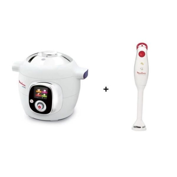 Pack MOULINEX YY2787 Multicuiseur Cookeo Avec 100 Recettes Préprogrammées + Pied Mixeur TurboMix – Blanc