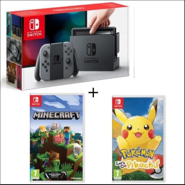 Pack Nintendo Switch Grise + Minecraft + Pokémon : Let’s Go, Pikachu – Image 2