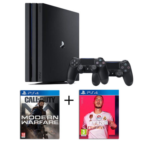 PS4 Pro 1 To Noire + 2 Manettes + 2 Jeux : CALL OF DUTY Modern Warfare + FIFA 20