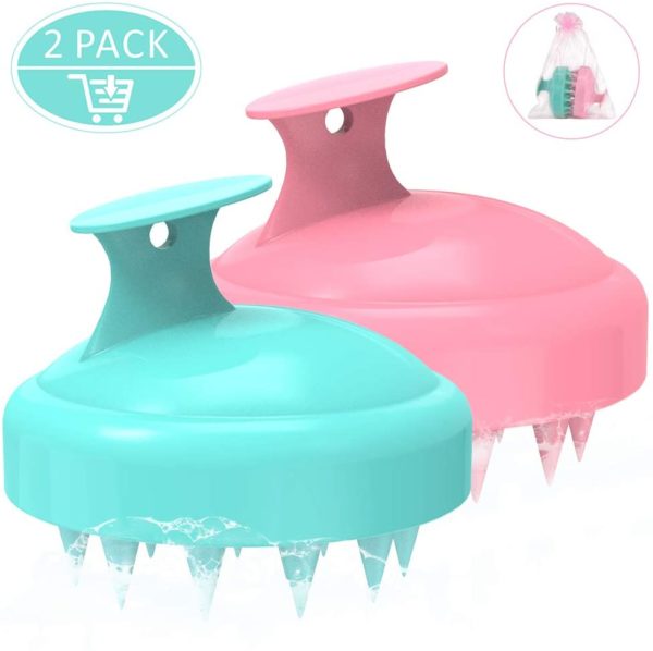 Masseur Tête OMEW 2PCS Brosse Shampooing de Massage Cuir Chevelu Peigne en Silicone Souple， Corps Massage Brosse Peigne pour Nettoyer Soins de la Tête et Retire les Peaux Mortes